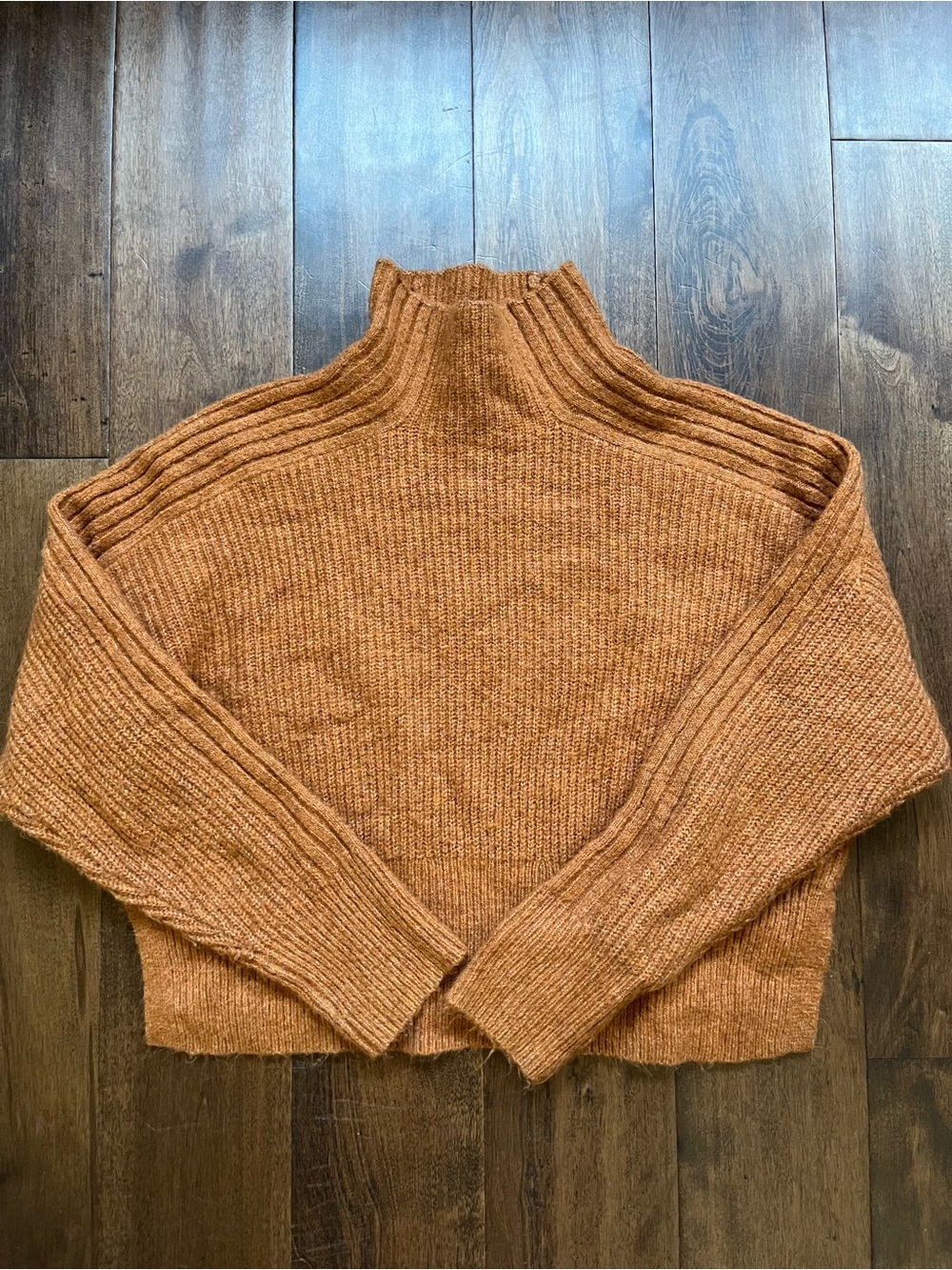Topshop Burnt Orange Ribbed Funnel-Neck Sweater